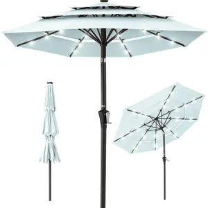 Best Choice Products 10ft 3-Tier Solar Patio Umbrella w/ 24 LED Lights, Tilt Adjustment, Easy Crank