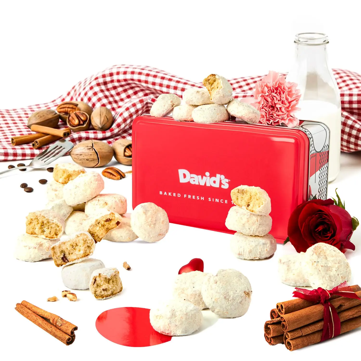 David's Cookies Cinnamon Pecan Meltaways Gift Box Tender Butter Cookies Dusted with Cinnamon in Sweet Sampler Gourmet Dessert Tin for Sharing Celebrations Snack