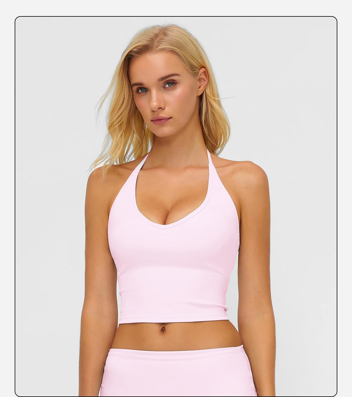 MFVIM Women's Fitted Sexy Shaping Yoga Top - Female V-Neck with Necklace Design, Breathable Skin-Friendly Nude Fabric, Ideal for Yoga, Gym, All Seasons