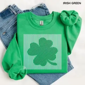 St. Patrick’s Day Shamrock Sweatshirt, Minimalist Clover Stripe Sweatshirt, Irish Lucky Green Aesthetic Sweatshirt, Unisex Crewneck for Men and Women - EVA RAMOS