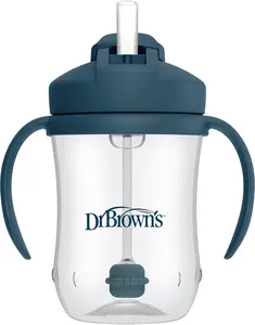 Dr. Brown's Milestones Baby's First Straw Cup, Training Cup with Weighted Straw, 9 oz/270 mL, BPA-free, 6m+, Dark Blue, 1-Pack