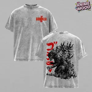 Godzilla Rage Form Tee, Godzilla Movie Vintage Acid Washed, atomic breath destruction artwork, colossal power aura, oversized heavyweight cotton, monster streetwear