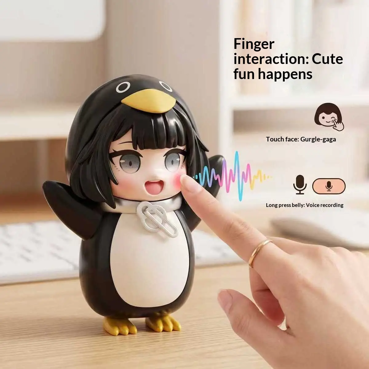 Interactive Penguin Talking Doll, Cute Anime Girl Voice Recorder Toy, Touch- Sensitive Sound Keychain, Kawaii Stress Relief Toy