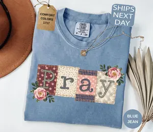 Comfort Colors Cottagecore Pray TShirt, Boho Christian Tee, Faith Based Tshirt