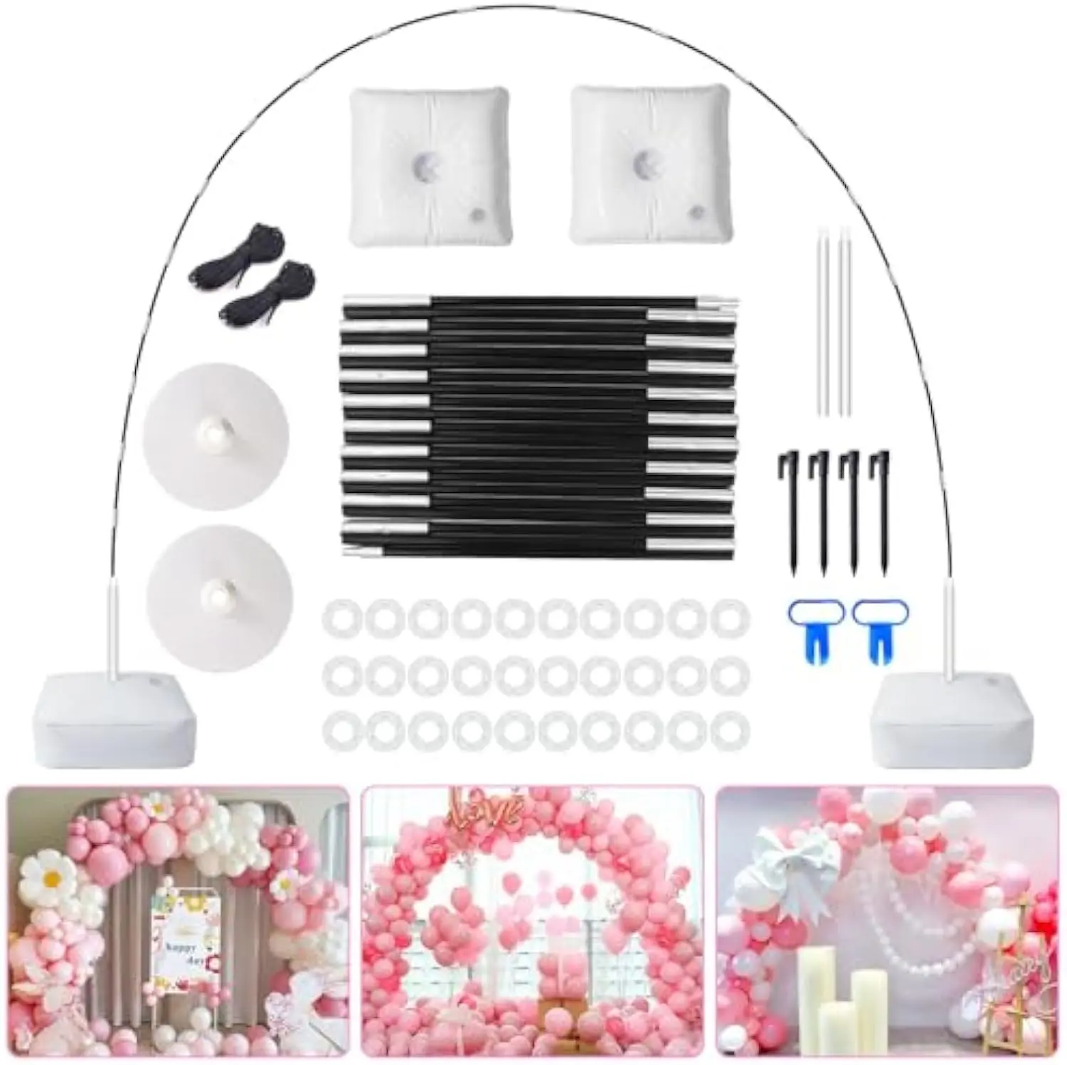 Chamvis Balloon Arch & Garland Kit, Sturdy 9FT Height-10FT Width Glass Fiber Stand Frame with Folded Poles & Pump, Multi-Use Plant Support & Wedding Photo Backdrop Party Decoration, Balloon Garland Kit, Party Balloons Decorations