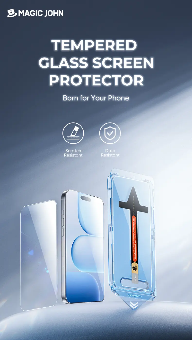 MAGIC JOHN 2-Pack Real Glass Privacy Screen Protector for iPhone, Samsung, Google Phones - Bubble-Free, Scratch-Resistant, Ultra-Smooth Touch, Circular Polarized Eye Protection, Dustproof, Easy Installation, Tempered Protective Phone Accessories