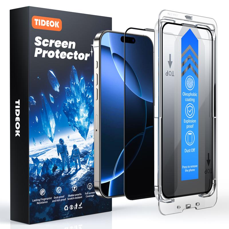 TIDEOK 2 Pack Screen Protector for iPhone 16/15/14/13- Available in Two Styles HD /Privacy-protected Fast Install Scratch-Resistant Smooth Touch Anti-Fingerprint Cases Cover Protection with Oleophobic Coating,Christmas