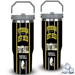 1pc 30oz Pittsburgh Football Tumbler with Lid, Insulated Travel Mug, Gift for Women Men, Ideal for Halloween, Independence Day, Memorial Birthday Gift, Coffee Cup, weird stuff