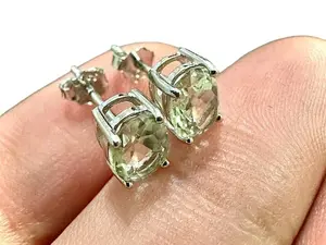 Oval Cut Green Amethyst 925 Sterling Silver Earrings