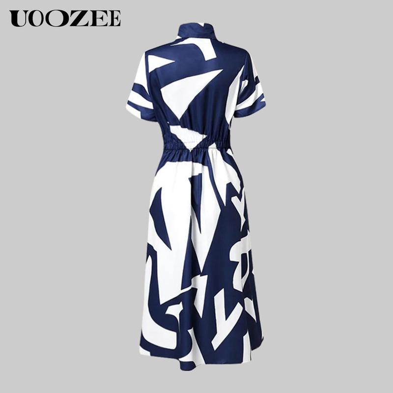 UOOZEE women's long-sleeved loose solid color lapel midi dress, waist design, comfortable and elegant, a must-have for commuting and formal occasions Midi Cloth, with pockets Modest Clothes