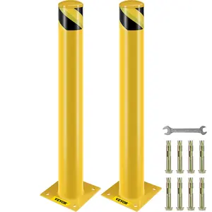 【FathersDayGift】VEVOR Safety Bollard,  36 Inch Height Bollard Post, 4.5 Inch Diameter Steel Pipe Safety Bollard Post, Yellow Steel Bollard, Steel Safety Bollard with 8 Anchor Bolts, Perfect for Traffic-Sensitive Area