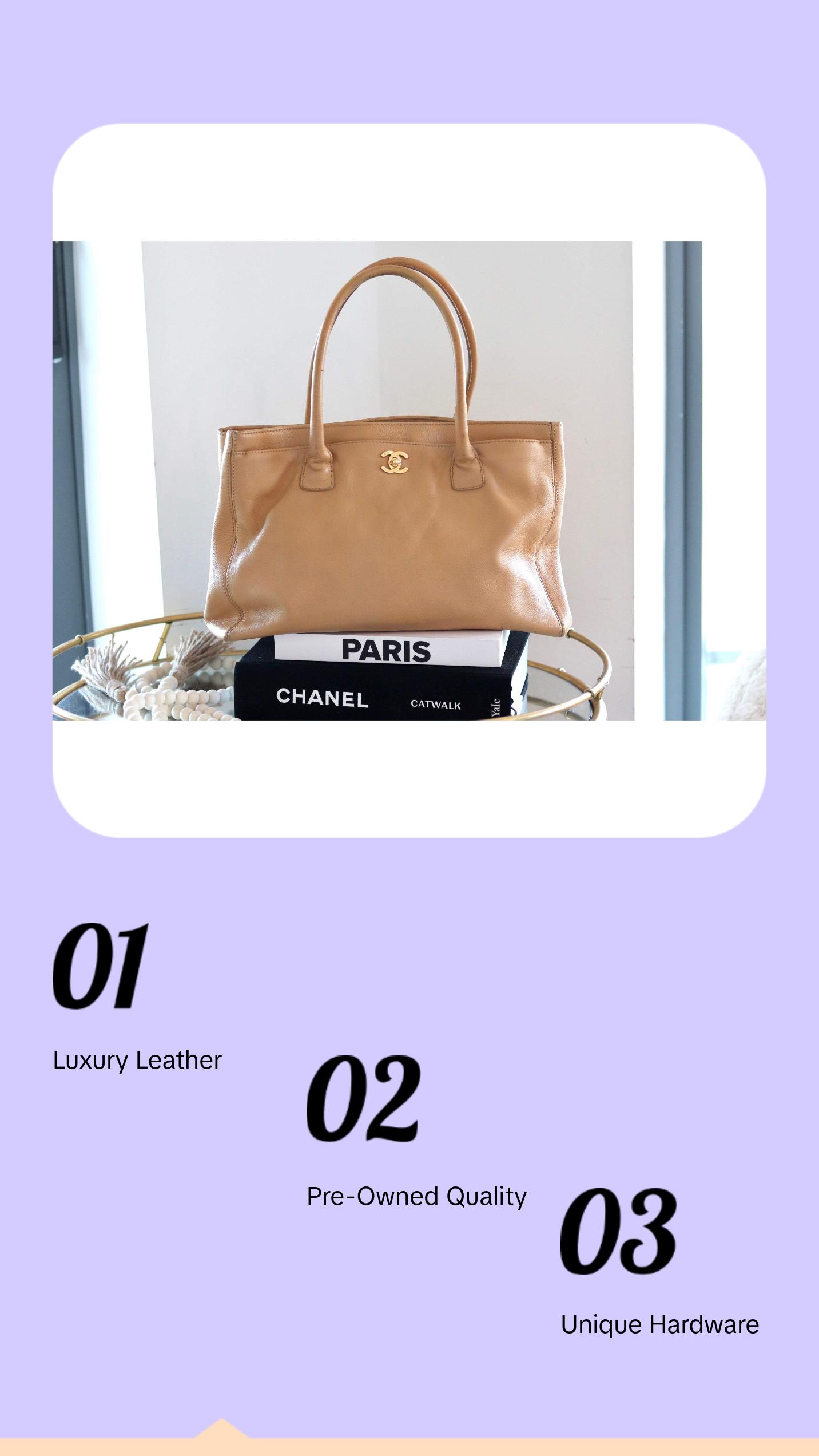 Pre-owned CHANEL Leather tote bags Beige Caviar Medium Executive Tote Bag 24k Gold Hardware 2004 2005