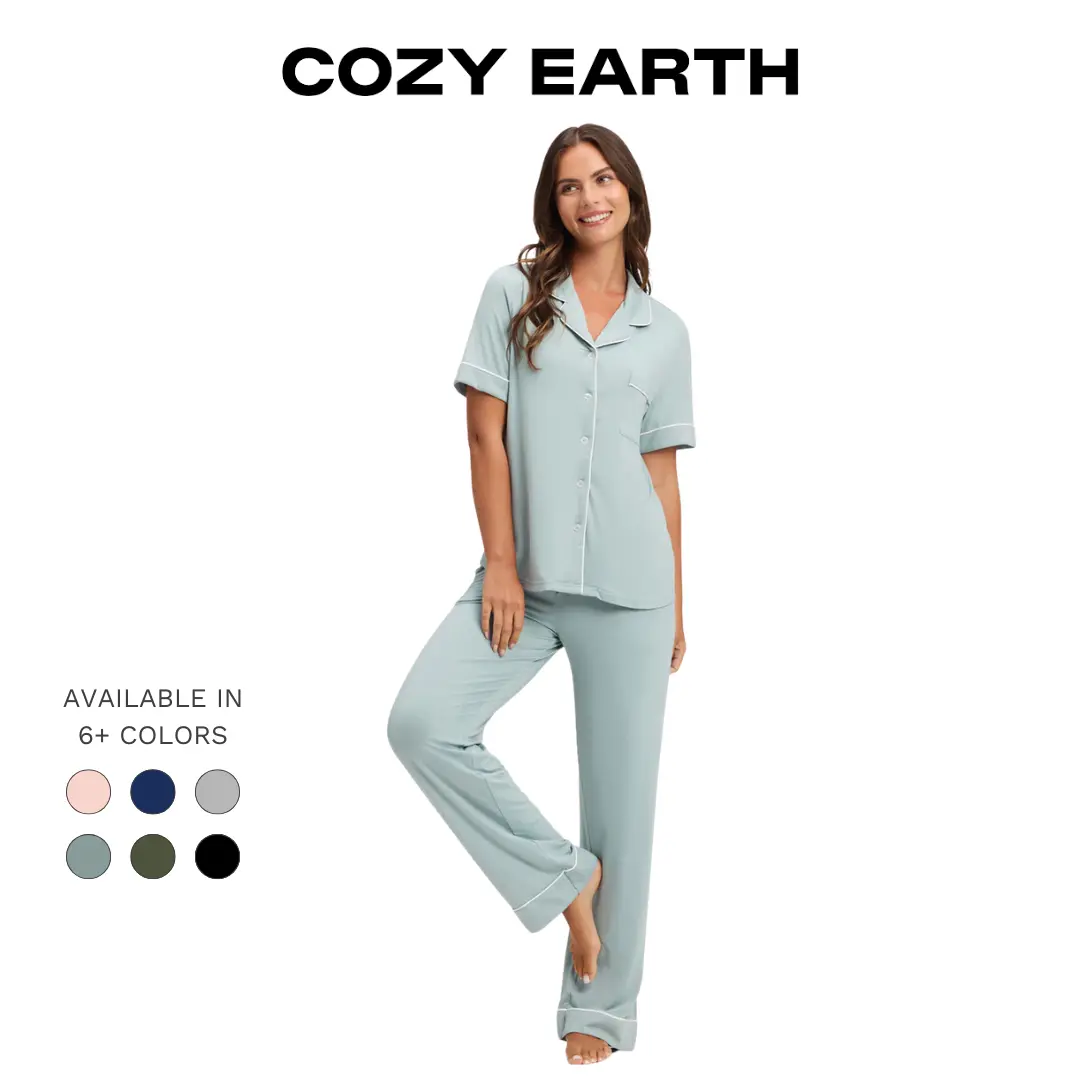 Cozy Earth Women’s Bamboo Stretch-Knit Pajama Set | Soft, Breathable Short Sleeve & Pant Set | Moisture-Wicking, Comfortable Fit Elegant Womenswear
