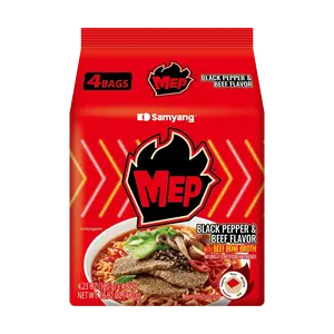 Samyang MEP Series Black Pepper Beef Soup Ramen Noodles - 4 Pack, 480g - Korean Instant Noodles, Spicy Flavor