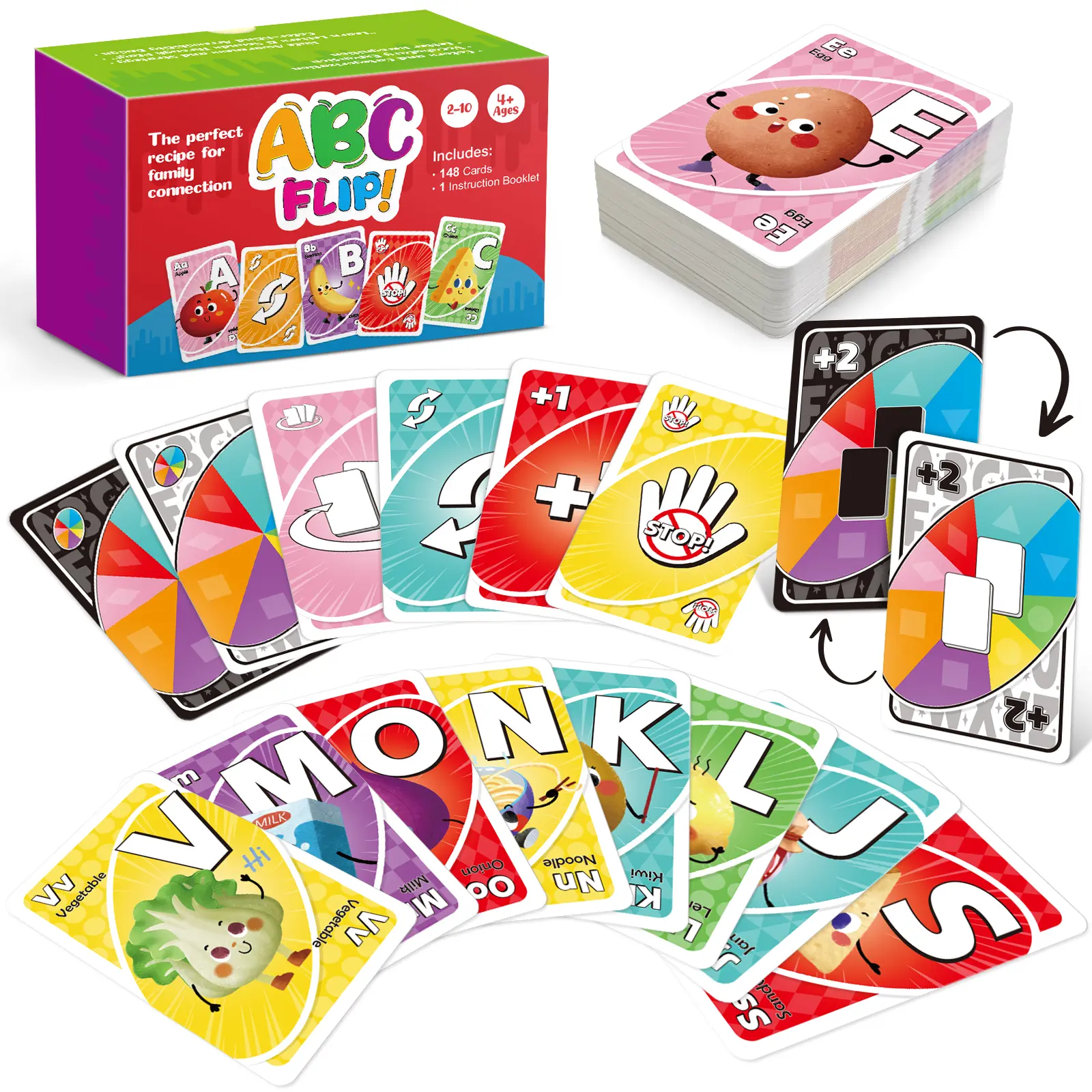 Alphabet Flash Cards, ABC FLIP!  Preschool Homeschool Interactive Activity Vocabulary Flashcards, 148 Double-Sided Symbol-Matching Letter & Color Learning Tool for Kids Ages 4-8,
