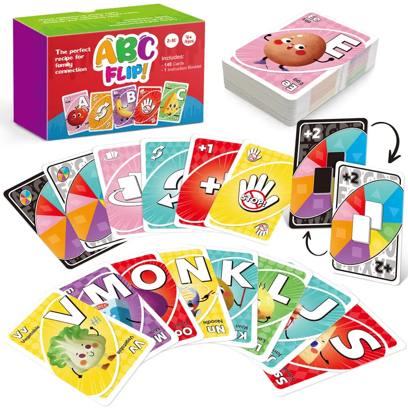 ABC FLIP! Alphabet Flash Cards, Preschool Homeschool Interactive Activity Vocabulary Flashcards, 148 Double-Sided Symbol-Matching Letter & Color Learning Tool for Kids Ages 4-8,