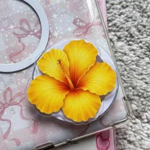 Tropical Yellow Hibiscus MagSafe Phone Grip, Magnetic Pop Socket, Detachable Phone Holder, Summer Gift for Her