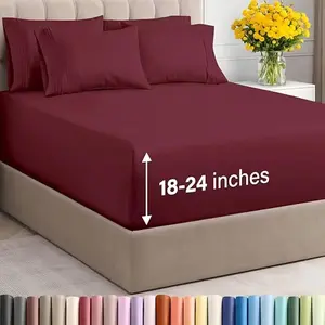 Hotel Grade 6 Piece Breathable Sheets Set 18" Deep Pockets - Easy Fit Twin Full Queen King Bed Sheets & Pillowcases, Microfiber, 100 GSM, All-Season Comfort, Machine Washable, Solid Color Bedding Accessories, Smooth Texture, Microfiber Fabric