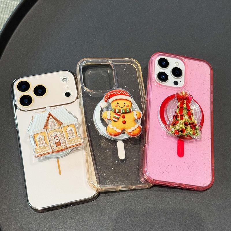 Christmas Cute Phone Grip for MagSafe with Kickstand Magnetic Stand Secure Hold for MagSafe Cases Easy Install Hands-Free Wireless Charging Accessory Christmas Theme Smartphone Mount Installation Cellphone