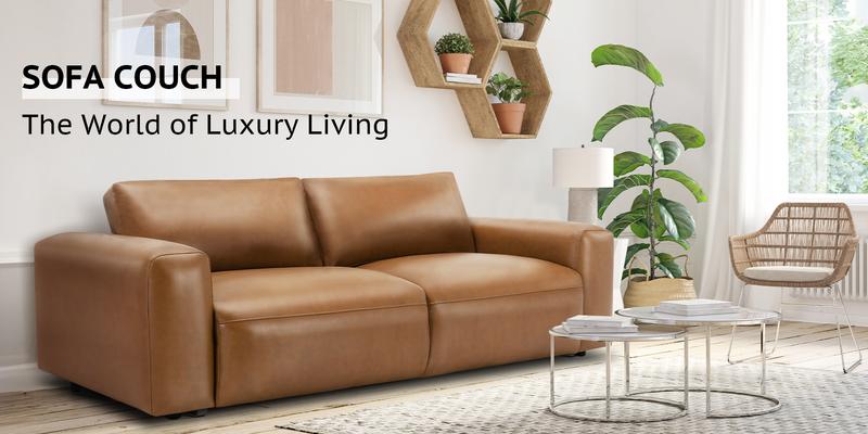 COLAMY 95" Oversized PU Leather Sofa for Living Room, Comfy Sofa Couch with Extra Deep Seats, Wide Arm, Down Filled 3-Seater Modern Sofa for Apartment Lounge-Brown