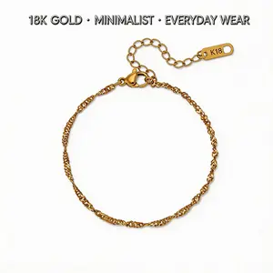 18K Gold Plated Water Wave Chain Bracelet Stainless Steel Minimalist Everyday Wear for Women #jewelry #bracelet #minimalistbracelet #womenbracelet #stackablebracelet #dailyfashionaccessory #giftforher #hypoallergenic #waterproofjewelry