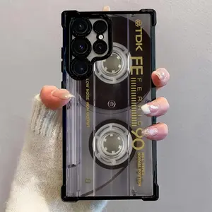 Retro Cassette Pattern Phone Case for iPhone 17 Air 16 15 Pro Max 14 Plus 13 12 11 Pro Samsung Galaxy S25 S24 S23 S22 S21 FE Ultra Plus, Anti-Shock Transparent Soft Back Cover Casing Protection