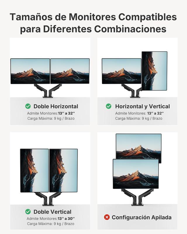 HUANUO Dual Monitor Arm Adjustable Gas Spring Monitor mount for Gaming and Home Office Setups, Monitor Arm hold up to 30" with 19.8 lbs Max Weight and C-Clamp or Grommet Hole Mounting