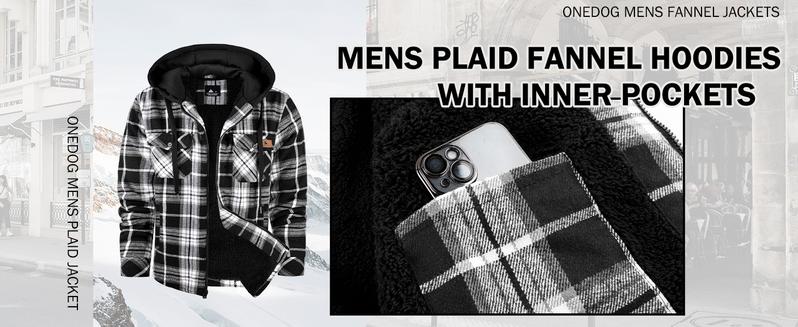 ZITY Men’s Plaid Hooded Fleece Jacket – Windproof Warm Shirt Jacket, Jackets & Tops with Motocross Outdoor Style