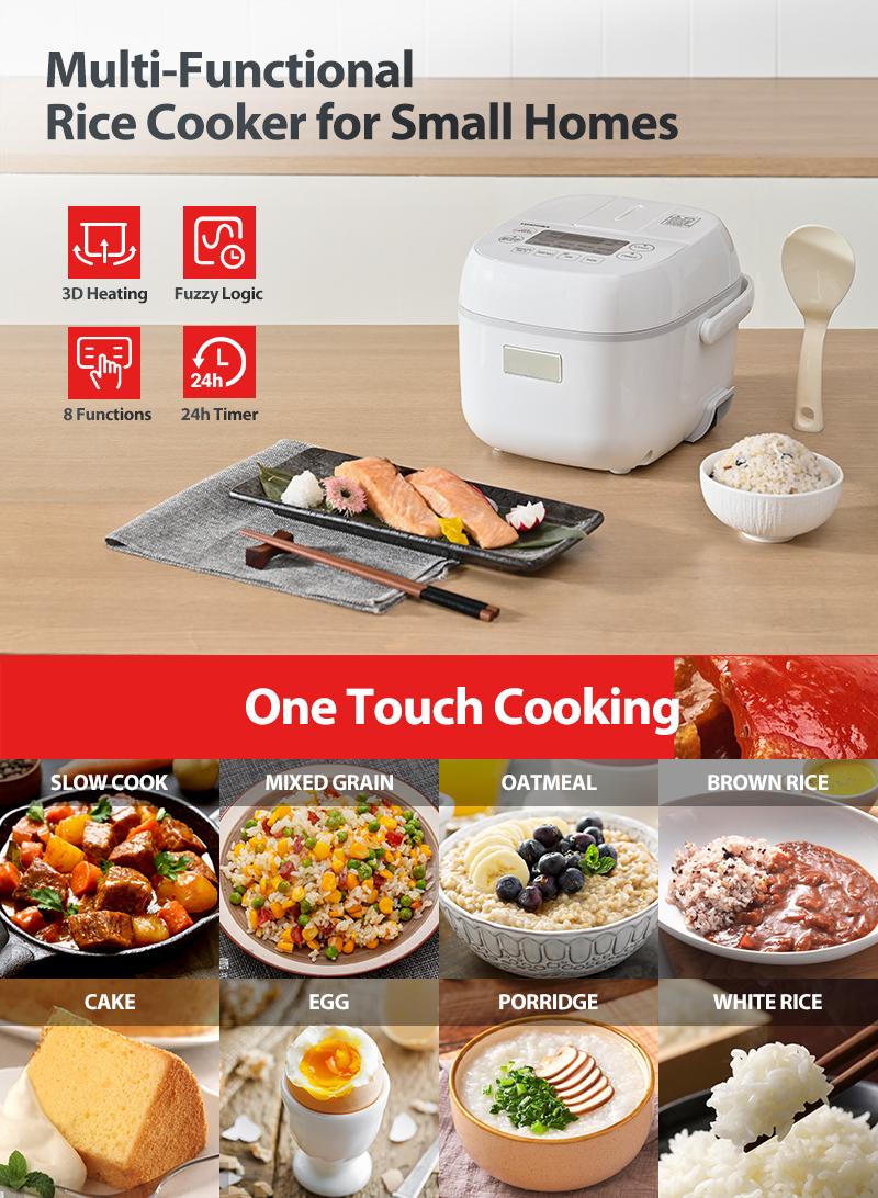 Toshiba Mini Rice Cooker, 3 Cups Uncooked Small Rice Cooker, Steamer & Warmer with Fuzzy Logic & One-Touch Cooking, 24h Delay Timer Auto Keep Warm