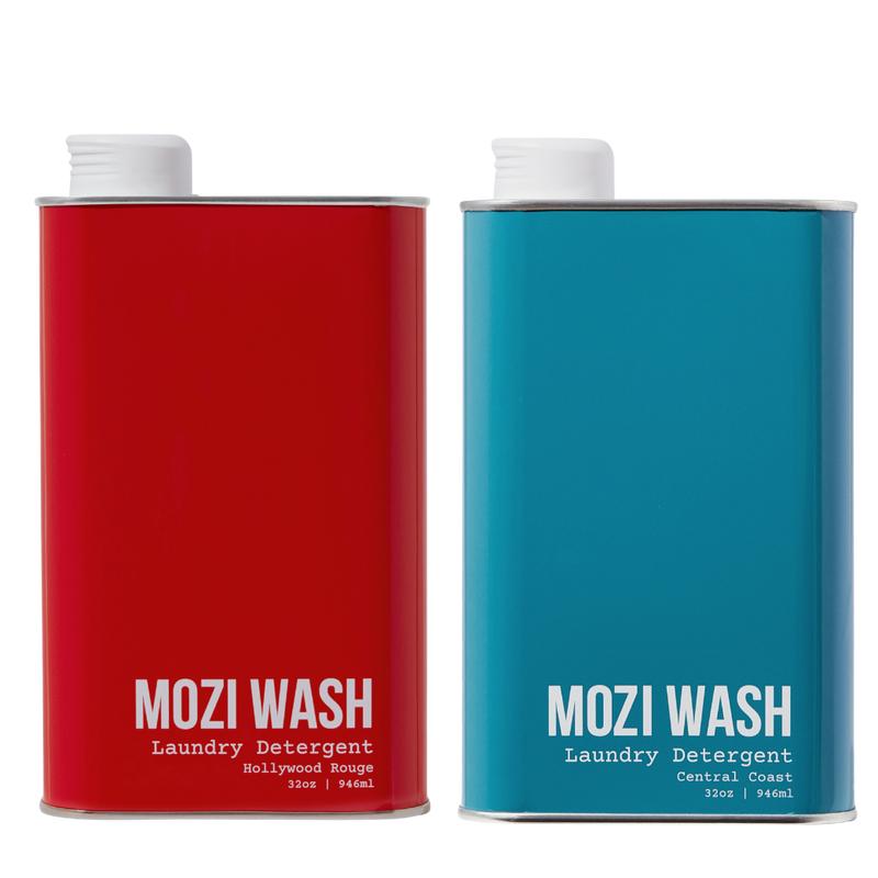 MOZI WASH 2 Pack Liquid Laundry Detergent - Central Coast & Cozy Cashmere - Ultra Concentrated, Eco-Friendly, Non-Toxic, Biodegradable - 50+ Loads per Tin - HE Safe, Phthalate Free, Paraben Free, Phosphate Free