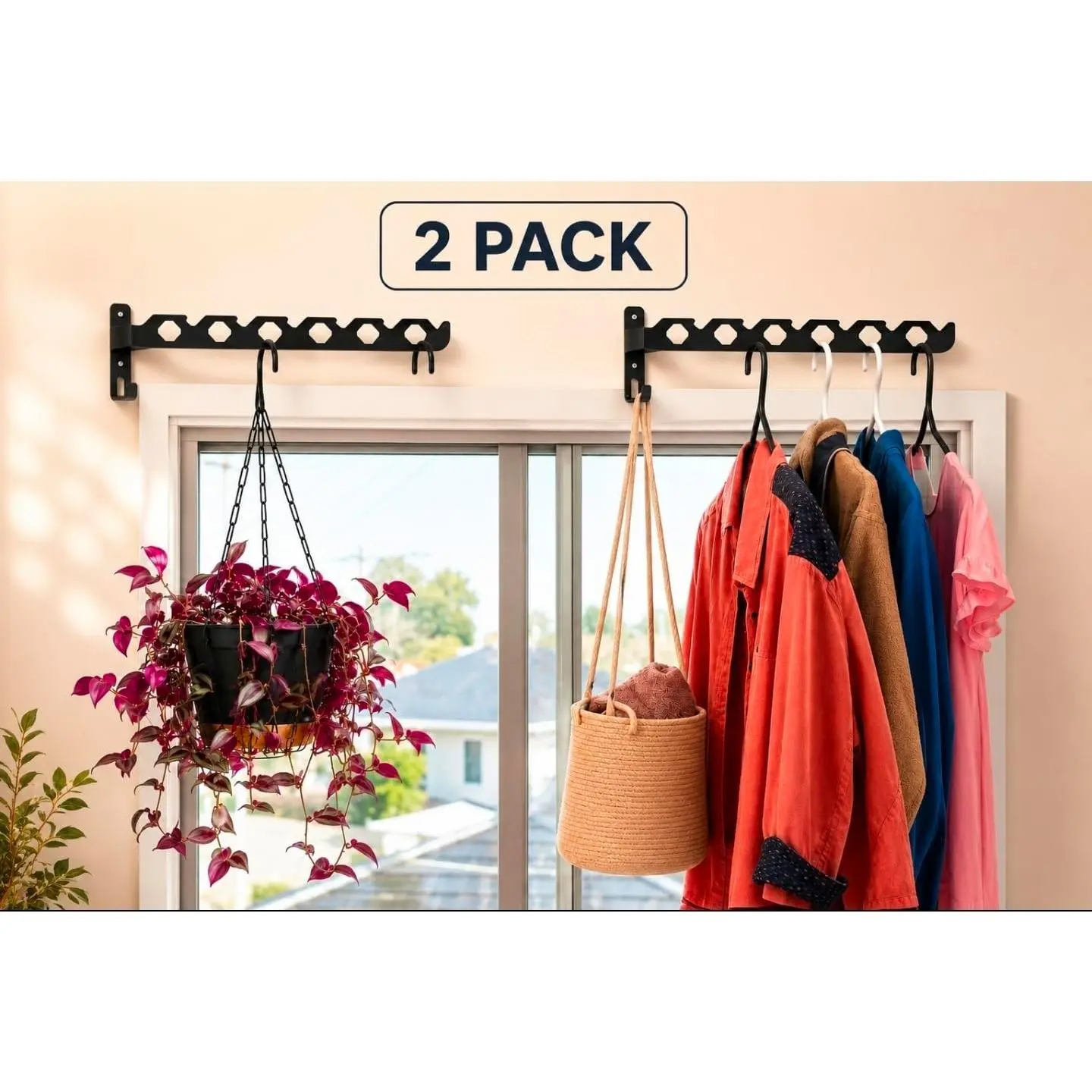(2-Pack) Wall-Mounted Folding Clothes Drying Rack Space-Saving Retractable Laundry Hanger with Hooks, 180° Rotation Heavy Duty Aluminum Garment Rack for Laundry Room, Bathroom, Bedroom Balcony. (2)