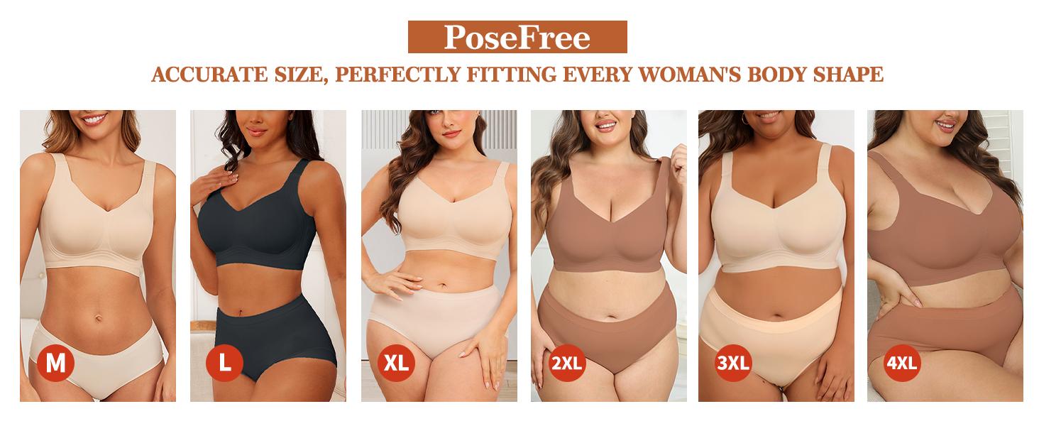 PoseFree Women's Seamless Wireless Supportive Push Up Comfort Soft No Underwire Full Coverage T-Shirt, Breathable Design 32 dd Bras Customizable Silky Adjustable PoseFree Women's Seamless Wireless Supportive Push Up Comfort Soft No Underwire Full Coverage T-Shirt, Breathable Design 32 dd Bras Customizable Silky Adjustable
