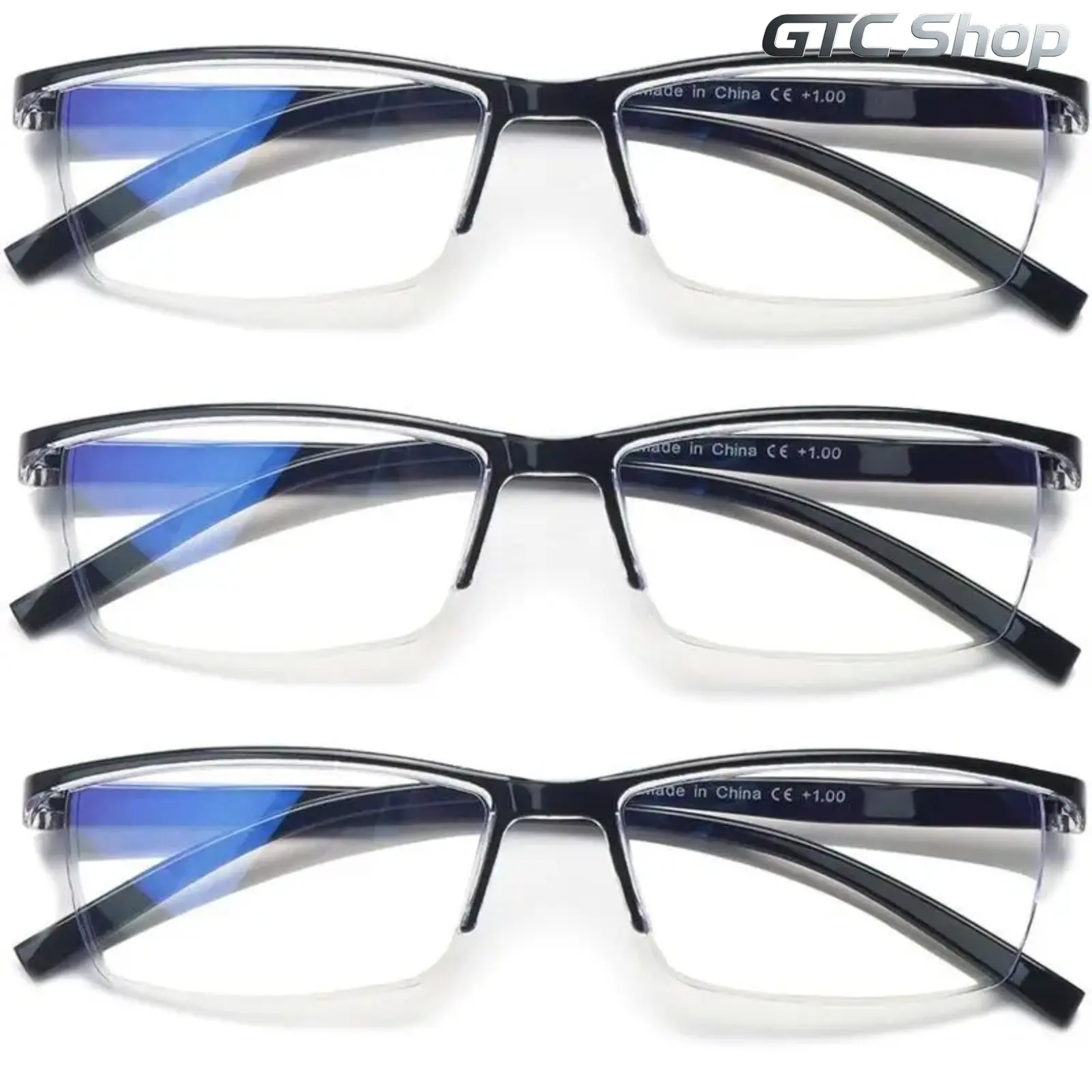 Men's 3-Pack Durable Half-Rim Blue Light Filter Reading Eyeglasses - Spring Hinge, Anti-Eye Strain Sports Eyewear, Business Work-Ready Style, Ideal Gift for Dad