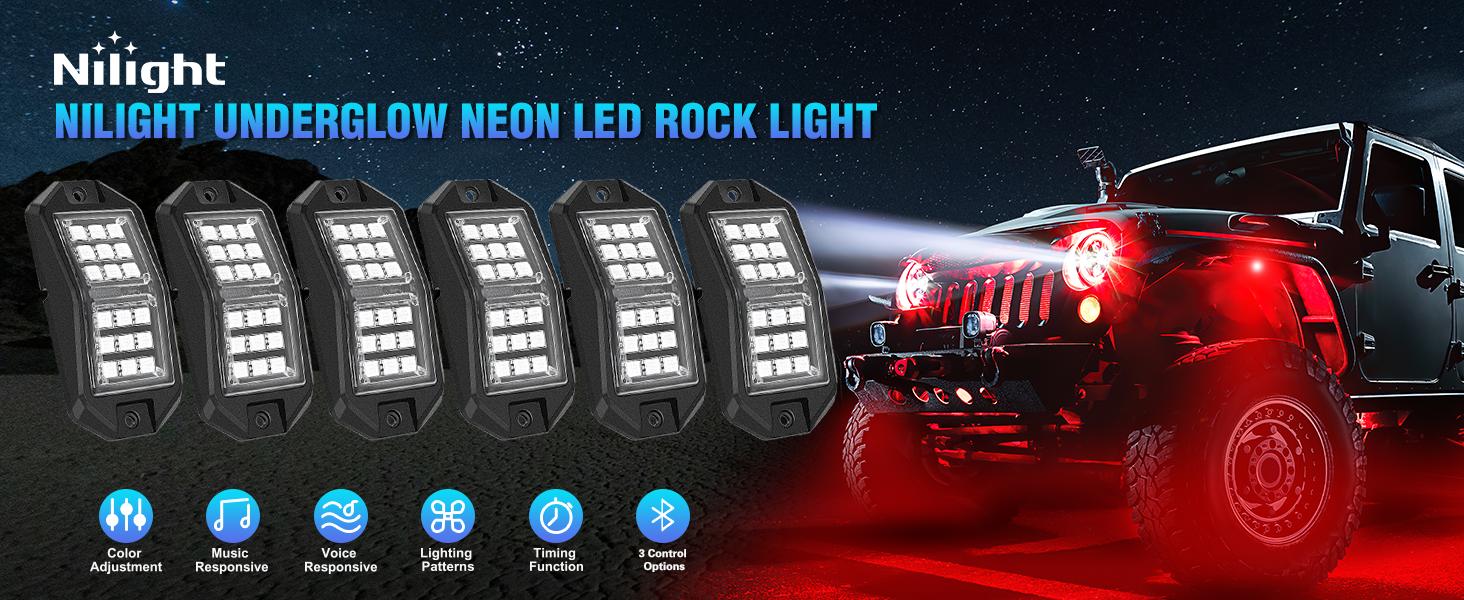 Nilight RGB LED Rock Lights Kit 12 PCS 18LED Wide Angle Wheel Well Light with Remote & Bluetooth App Dual Control Multi Modes Underglow Multicolor Neon Pod for ATV UTV SUV Offroad Truck RZR Boat