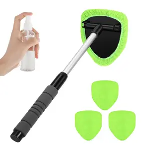 Windshield Cleaner Tool – Car Interior Window Cleaning Kit with Extendable Handle & 4 Microfiber Pads, Auto Glass Wiper Brush Kit for Cars