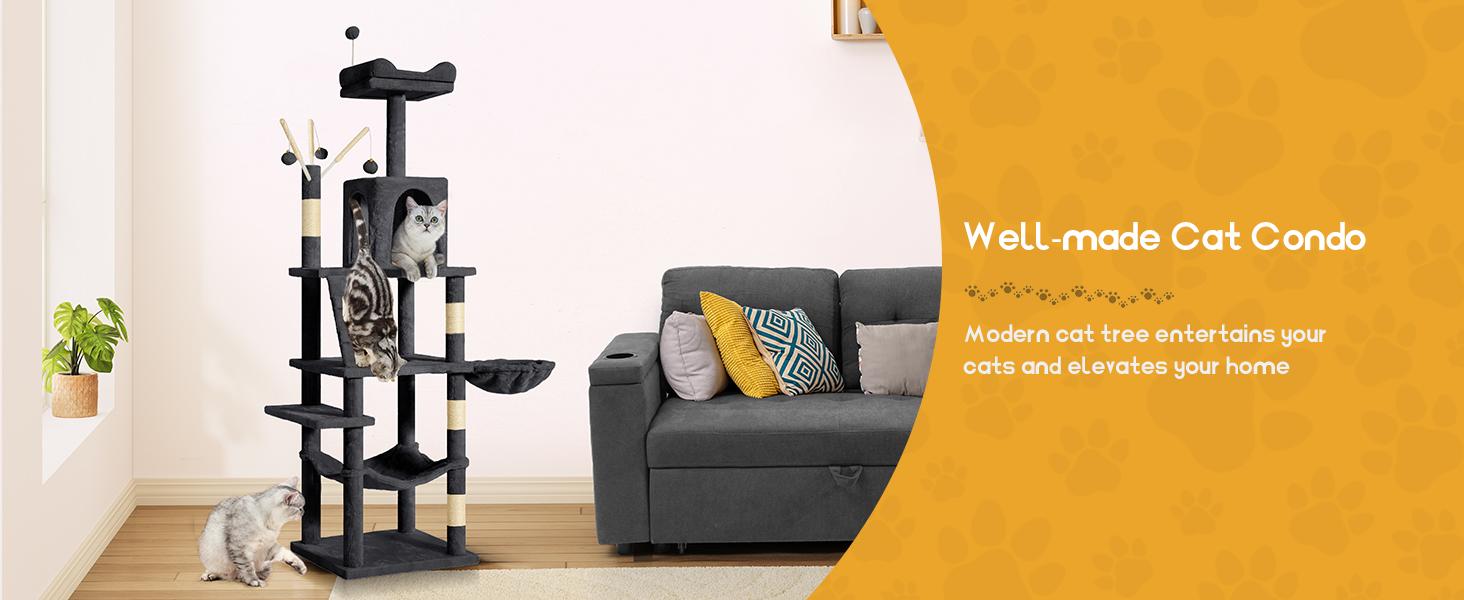 YITAHOME 64.5 Inch Cat Tree Multi-Level Cat House with Perch Hammock, Scratching Posts & Dangling Balls for Medium & Small Cats and Pets YITAHOME 64.5 Inch Cat Tree Multi-Level Cat House with Perch Hammock, Scratching Posts & Dangling Balls for Medium & Small Cats and Pets