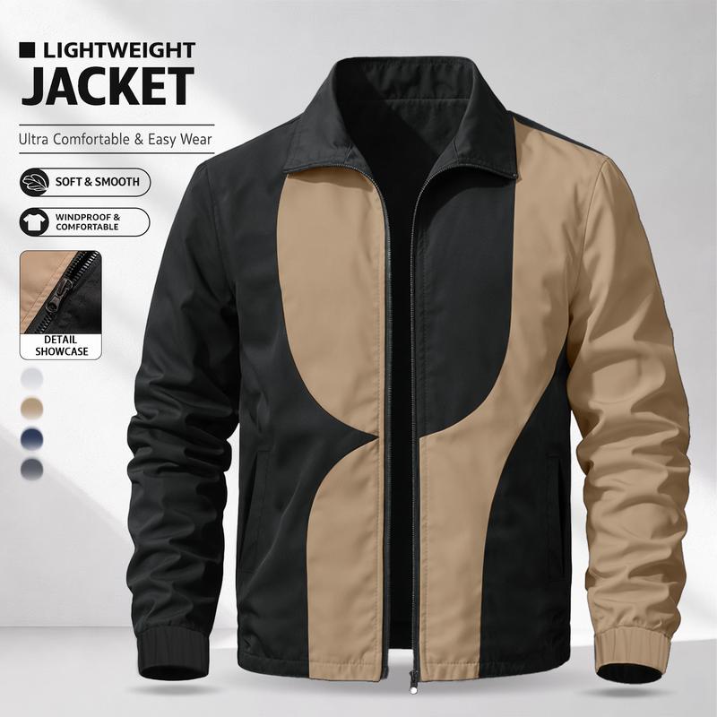 Men’s casual color-block collared jacket with a lightweight design—lightweight and comfortable, suitable for campus outings, sports and leisure, and everyday commuting to work. A minimalist, lightweight jacket for spring and summer.
