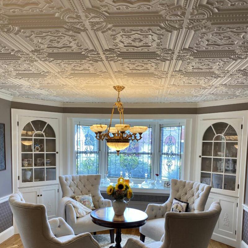 From Plain To Beautiful In Hours My Beautiful Damaris 2 ft. x 2 ft. PVC Glue-Up or Lay-In Faux Tin Ceiling Tile - #258 - (Pack of 10) / 40 sqft