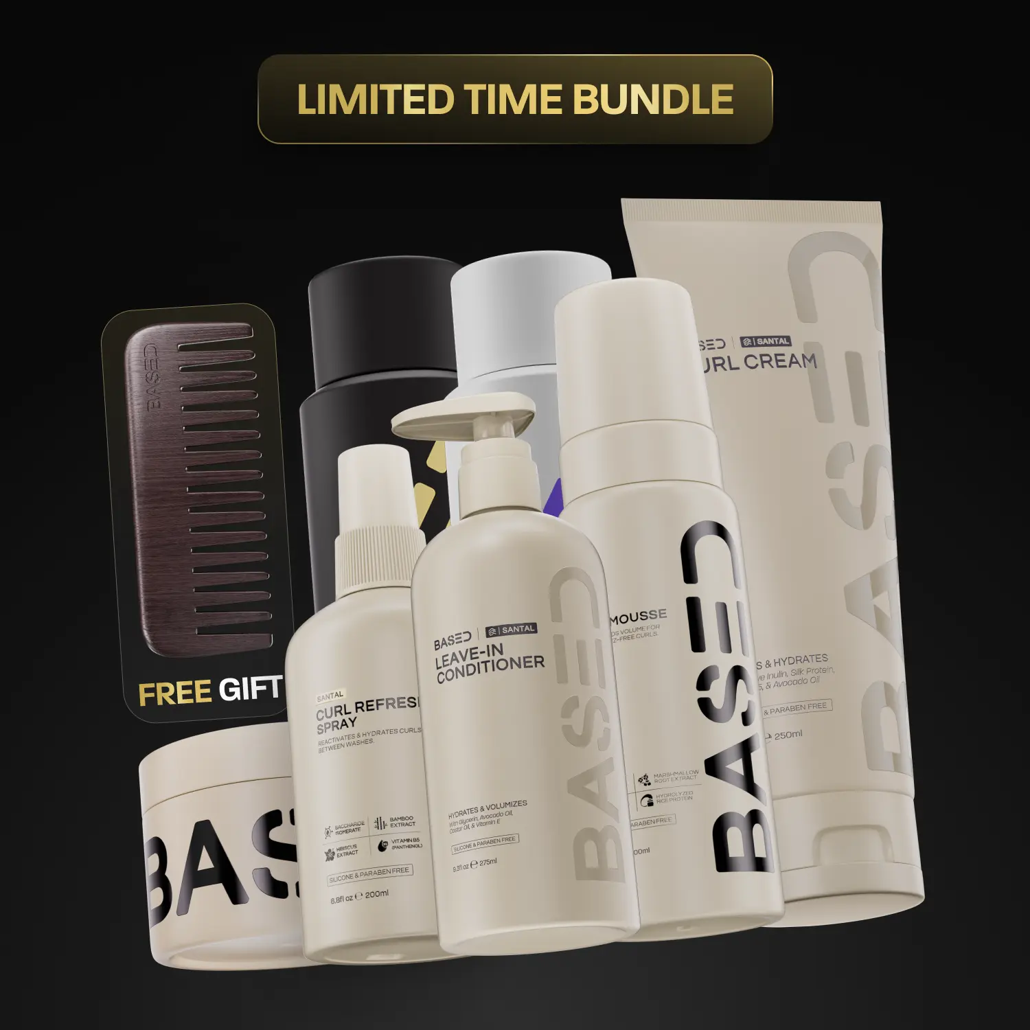 BASED Deluxe Curly Kit | Curl Mousse, Curl Gel, Curl Refresh Spray, Curl Cream, Leave-In Conditioner, Shampoo, Conditioner & Comb | Simple, Effective, BASED.