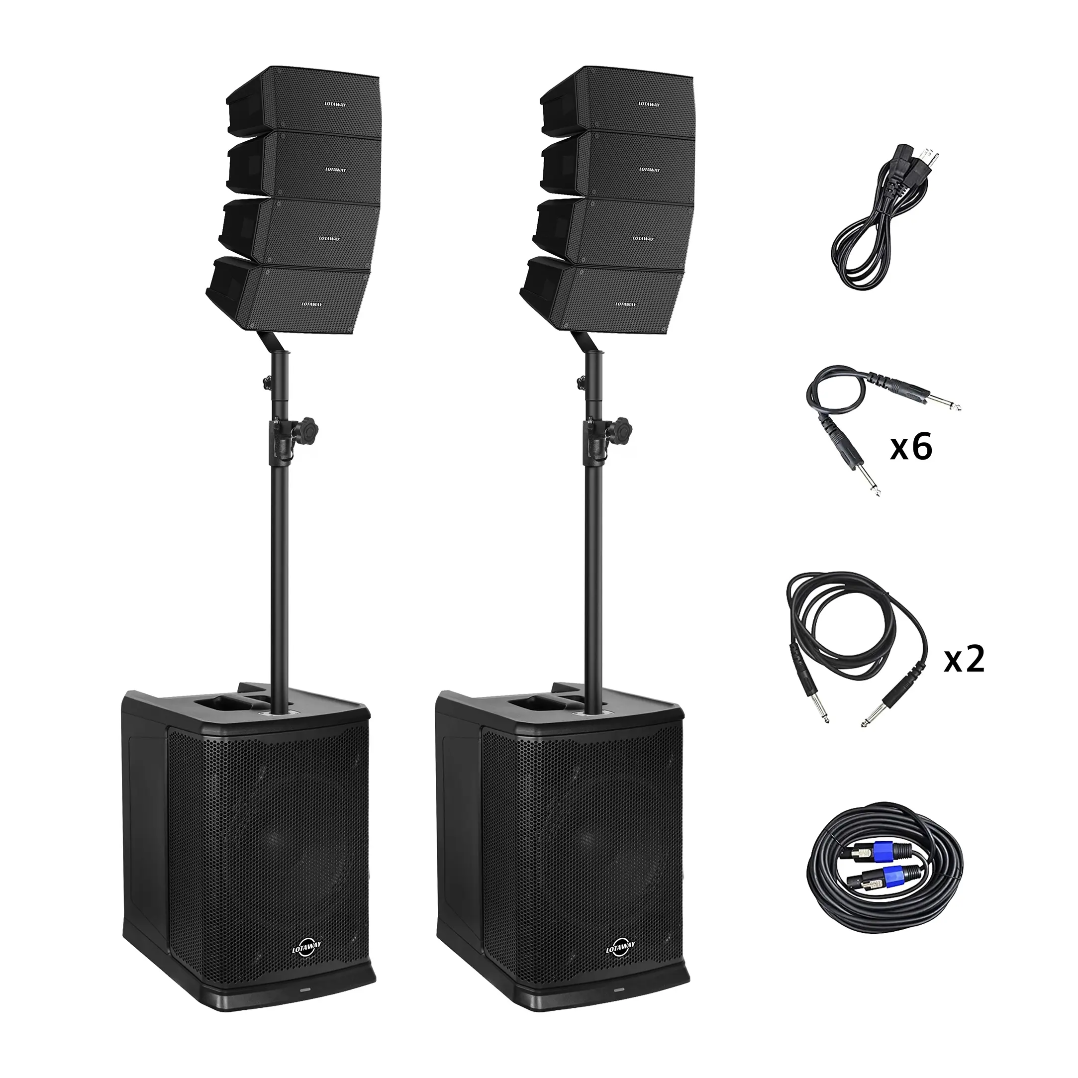 LOTAWAY GWS-044 Modular Line Array PA System, Professional Event Sound System with Dual 12" Subwoofers, DSP Mixer, Bluetooth TWS for DJs, Weddings, Live Performances & Outdoor Events