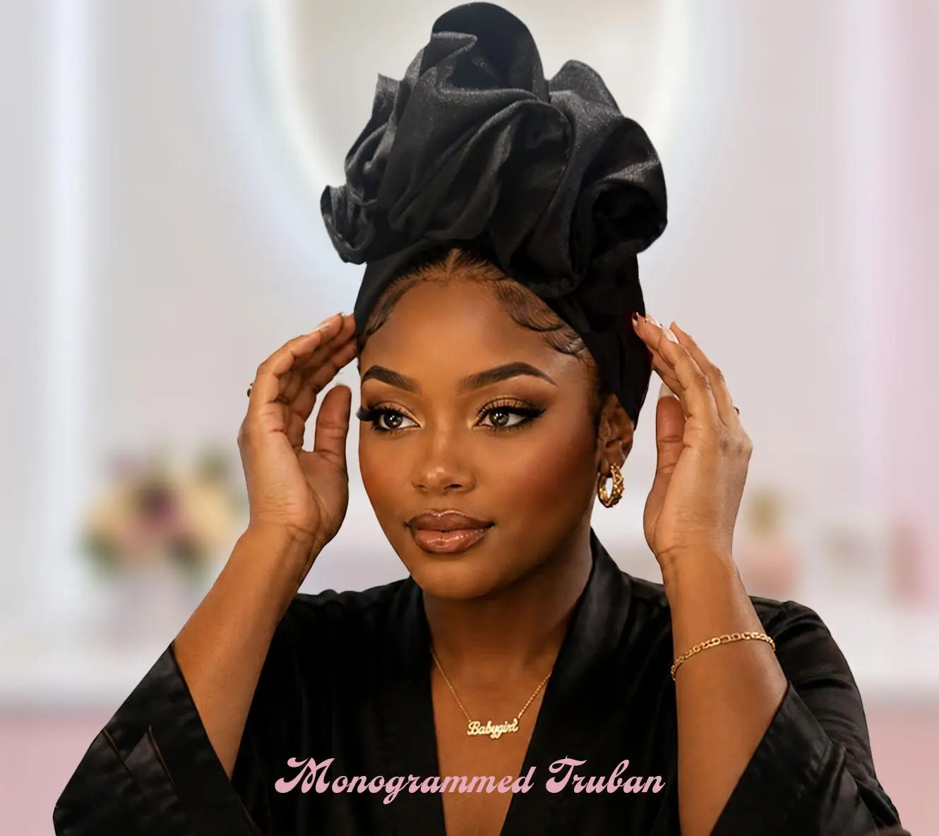 Handmade Satin Turban with Wire | Adjustable Head Wrap | Soft Elastic Hair Wrap | Protective Style for Natural Hair | Travel Headband