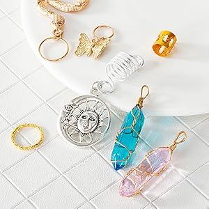 "200PCS Dreadlock Beads and Hair Jewelry Set – Gold & Silver Braiding Cuffs, Crystal Charms, Metal Coil Rings, Hair Clips & Loc Tubes for Braids, Twists, Dreads & Hair Decoration"