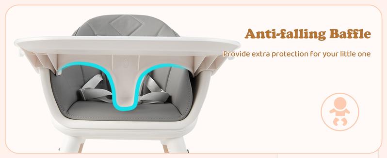 Costzon Baby High Chair, 6 in 1 Convertible Wooden High Chair for Babies & Toddlers with Adjustable Legs,, Safety Harness & Waterproof PU Cushion