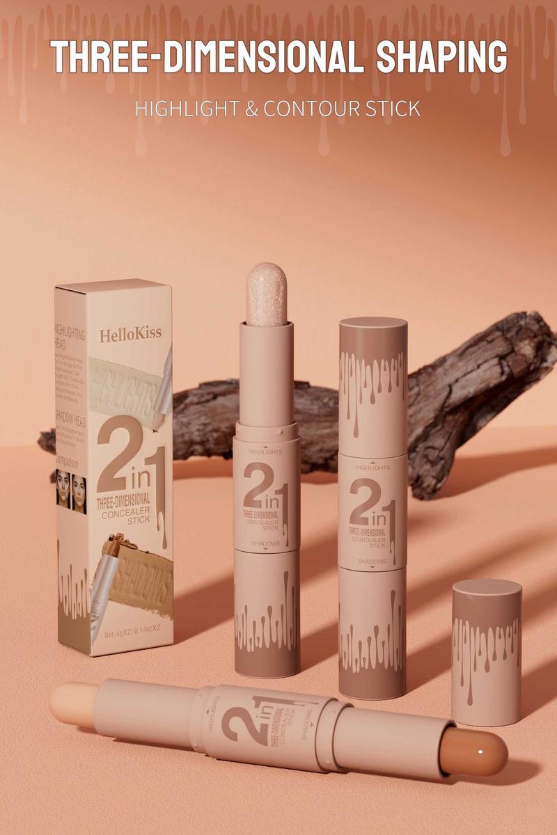2-IN-1 Dual-End Highlight & Contour Stick, Three-Dimensional Shaping, Easy to Use & Portable, Brightens & Defines, Waterproof & Easy to Remove, Long-lasting, Smooth Creamy Blendable Formula, Natural Buildable Coverage, For All Skin Types