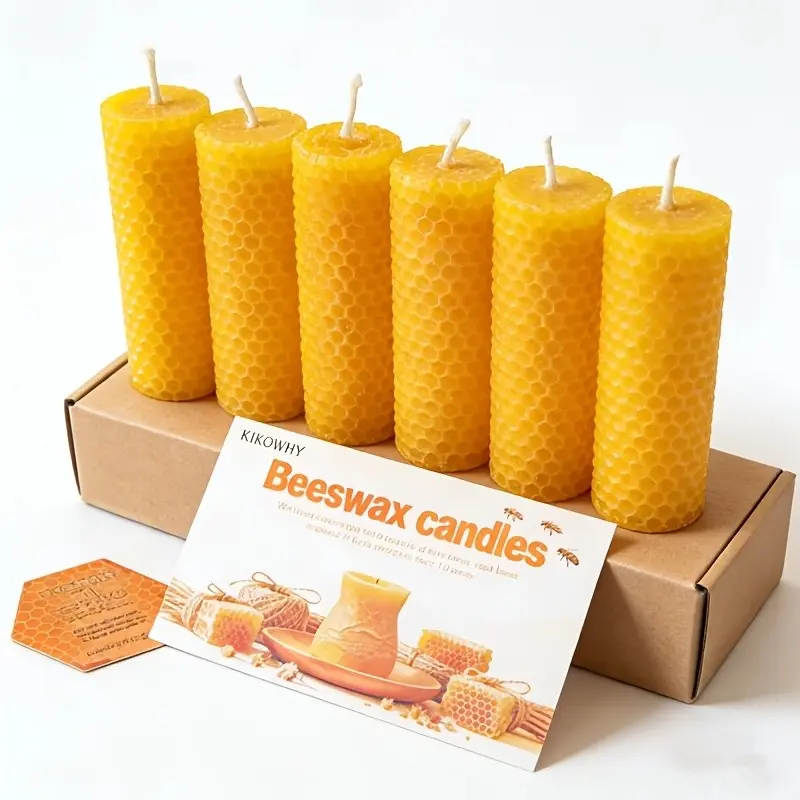 4-inch honey scented beeswax candles, 6 smokeless and tear free cylindrical candles, used for home decoration, Romantic candle gift, lover gifts, wedding decoration, Floral candle, Scented Candles Set, Candle Pack