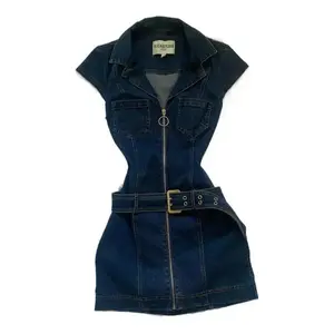 RetrosweethotgirldenimdresssummerwaistslimminghipskirtCasualWomenswearShortsleevesummeroutfitswomen'sclothing