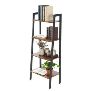 Industrial 4-Tier Ladder Shelf – Multi-Storage Bookcase & Display Shelf for Home Decor, Books & Plant Organization Measuring 27.2''L x 13.6''W x 4.1''H,up to 40 lbs per shelf,Crafted with heavy-duty steel and quality wood
