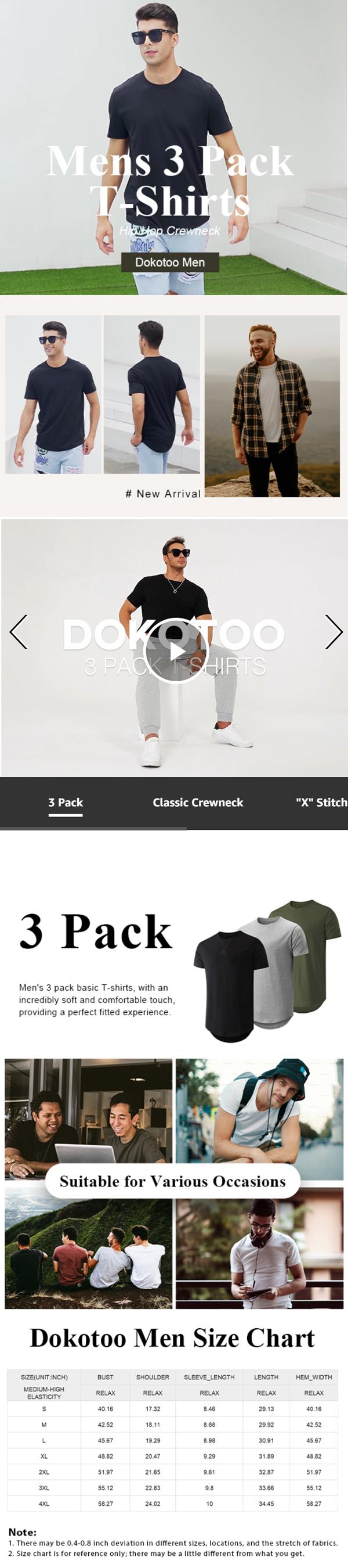Dokotoo Men Mens 3 Pack Crewneck T-Shirts Short Sleeve Hipster Hip Hop Longline Classic Tee Tops Dokotoo Men Mens 3 Pack Crewneck T-Shirts Short Sleeve Hipster Hip Hop Longline Classic Tee Tops