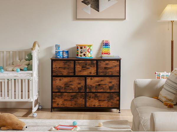 【Deal】7 Drawers Dresser for Bedroom and TV Stand, Fabric Storage Tower for Clothes, Baby Stuff