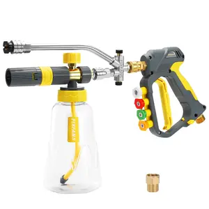 Foam Cannon Gun Dual Connector Accessory for Pressure Washer, Double Tip Attachment Soap Cannon with Power Washer Short Gun, Car Wash Foam Gun Kit, 1/4" Quick Connect, 5 Nozzle Tips